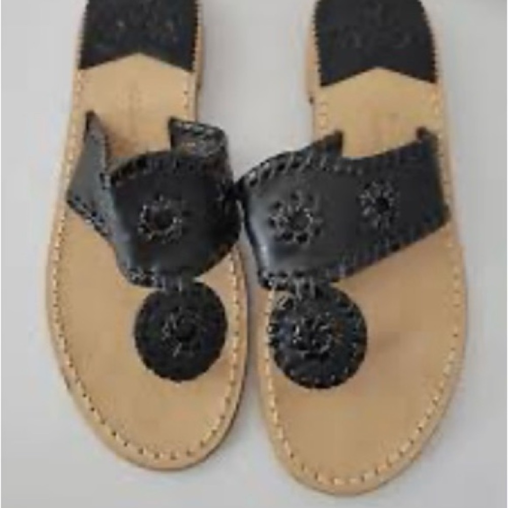 Jack Rogers Black Leather Women's Sandals, Size 7.5